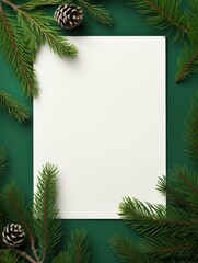 Empty paper on Christmas green background with fir branches