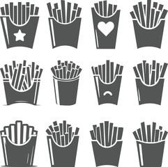 Fototapeta premium French fries Vector Silhouette Collection Fast food Vector illustration