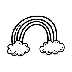 Vector Doodle Illustration of a Simple Rainbow with Clouds