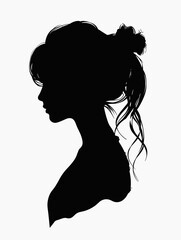 Vector silhouette of a woman's head on a white background. Side view.
