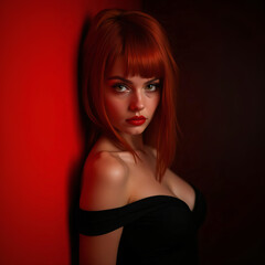 Fototapeta premium beautiful and attractive woman with ruby red hairstyle