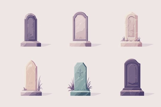 Simple pastel gravestone set of icons with smooth edges and light tones placed on a plain background 