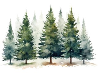 Obraz premium Winter watercolor illustration with fir trees on white background