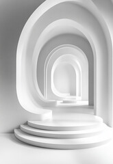 Fototapeta premium Modern architecture background for banner, poster, advertisement White futuristic corridor with arched structures. Minimalist interior design concept
