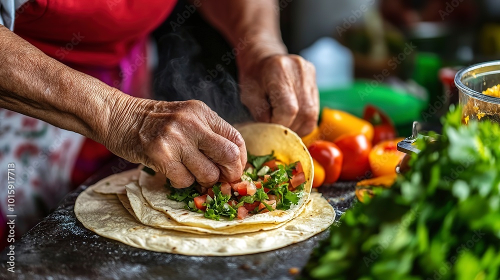 Sticker Mexican abuela cooking delicious homemade tacos  