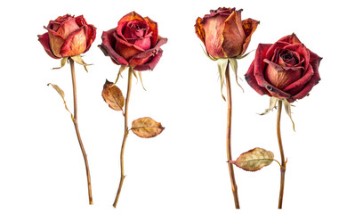 Set of Dried Red Rose Flowers Cut Out and Isolated Botanical Art