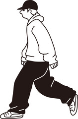帽子、歩く、横向きの男性のベクター線画