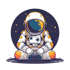 Astronaut doodle cartoon vector illustration. Cute astronaut in space suit.