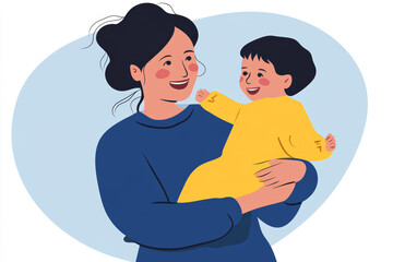 Obraz premium A cheerful mother enjoys tender moments with her happy baby, both radiating joy and connection, highlighting the special bond they share.