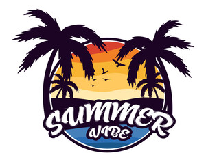 Fototapeta premium Summer vibe t-shirt and logo design with summer color concept. Summer vibes t-shirt design, logo design, vector illustration
