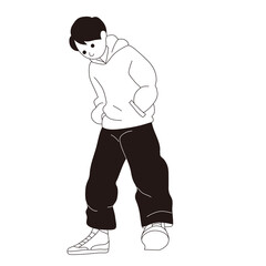 下を見る男性のベクター線画