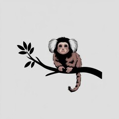 Marmoset monkey perched on tree branch illustration
