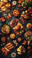 Celebrate World Food Day with a striking real picture showcasing a variety of delicious and colorful dishes from around the world, emphasizing the rich diversity and importance of global food cultures