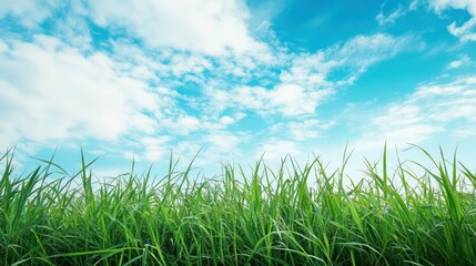 Obraz premium Green Grass and Blue Sky