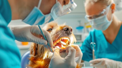 Close-up of Dog Teeth Being Cleaned by Professionals