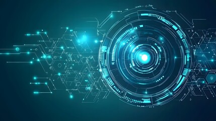 Obraz premium Abstract Technology Background with Glowing Circuit Board and Futuristic Interface