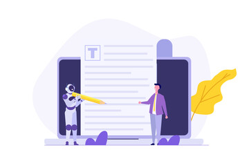 AI writing or artificial intelligence text typing tool. Vector illustration.