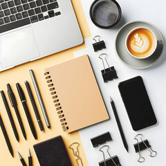 Minimalist Office Desk Setup with Elegant Yellow Accents
