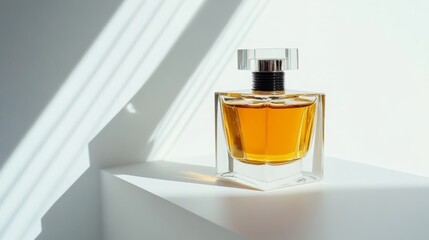 Perfume Bottle on White Background with Light and Shadow