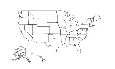 USA map outline isolated on white background. USA map outline template. US map outline vector illustration.