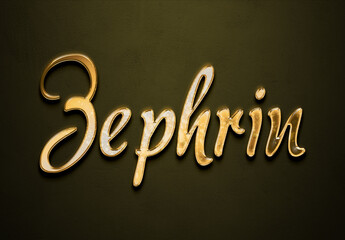 Old gold text effect of futuristic name Zephrin with 3D glossy style Mockup	