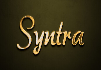 Old gold text effect of futuristic name Syntra with 3D glossy style Mockup	