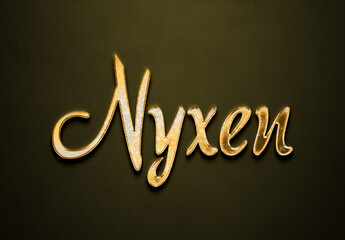 Old gold text effect of futuristic name Nyxen with 3D glossy style Mockup	