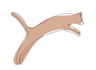cat drawn with one line. cat jumping on a white background.