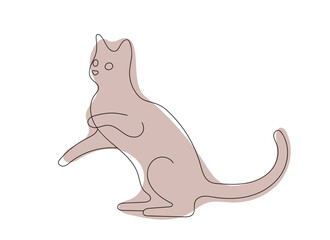 cat drawn with one line. cat stands on its hind legs in a minimalist style on a white background.