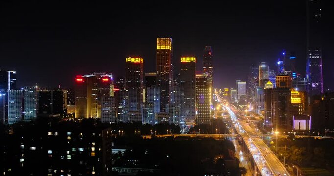 Night view of Beijing city, China. Night cityscape of Beijing CBD. High angle view