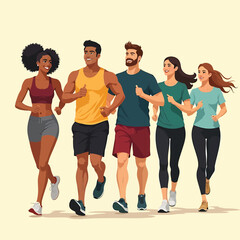 Fototapeta premium People Exercising As Group For Fitness Wellbeing In A Park Flat Character Illustration