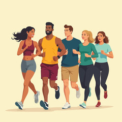 Obraz premium People Exercising As Group For Fitness Wellbeing In A Park Flat Character Illustration