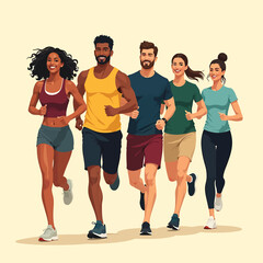 Fototapeta premium People Exercising As Group For Fitness Wellbeing In A Park Flat Character Illustration