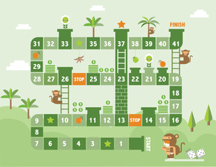 World tour board game template,Funny frame, ladders game, Vector illustrations.