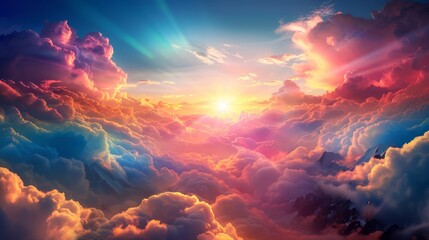 Naklejka premium Dreamlike Valley with Colorful Mountains at Sunset