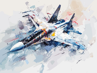 Fighter jet fighter jet aircraft illustration painting background. Military jet fighter jet in flight.