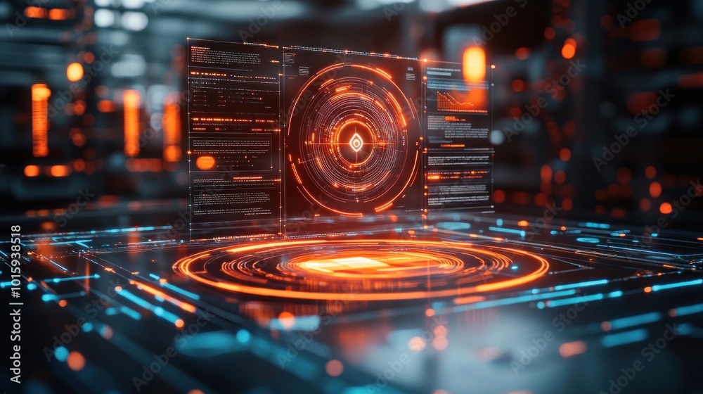 Poster Futuristic Interface with Holographic Display and Digital Circuitry