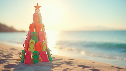 Cute flipflops christmas tree with copy space