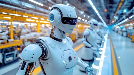 Fototapeta premium Futuristic Robot Assembly Line in Modern Factory
