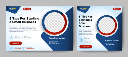 Business Steps Conference live webinar banner invitation and social media post template. Abstract background cover. Business webinar invitation design.