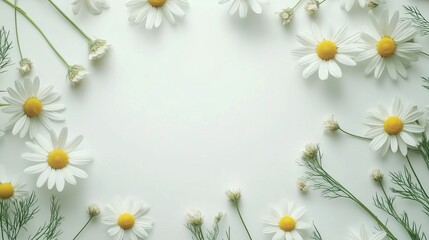 Fototapeta premium Chamomile white beaty bloom flower frame rounded copy space white background