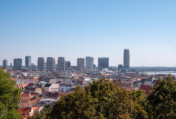 Fototapeta premium Scenic view of Bratislava from the Bratislava Castle Terrace. From that place, the city is in the palm of your hand.