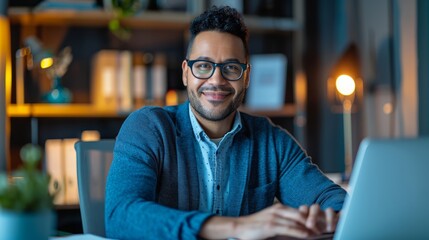 Fototapeta premium Attending Virtual Networking in a Modern Business Studio