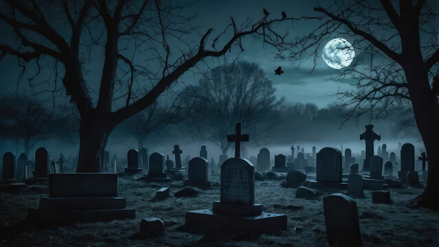 halloween night scene with cemetery