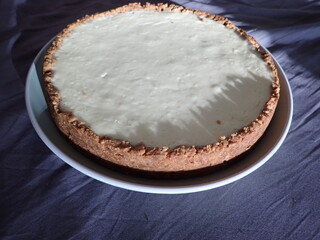 freshly baked homemade cheesecake on a plate