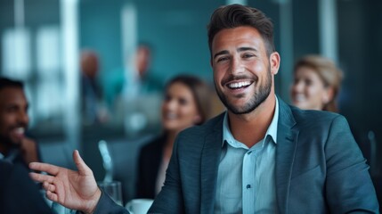 Naklejka premium Businessman in Studio with Genuine Smile and Gesture