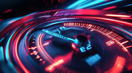 High-speed car speedometer with a blurred background, speed concept