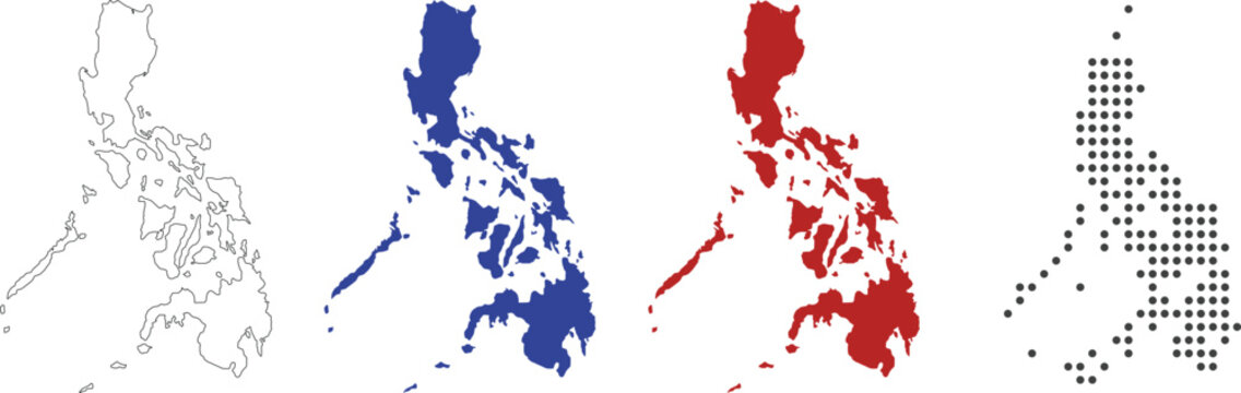 Philippines map vector in outline, blue, red, dotted style