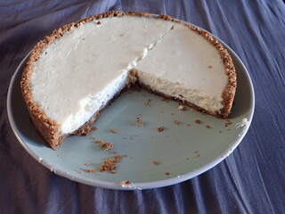 freshly baked homemade cheesecake on a plate