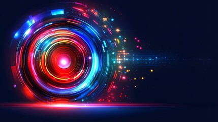 Abstract Technology Background with Glowing Neon Circles and Lines